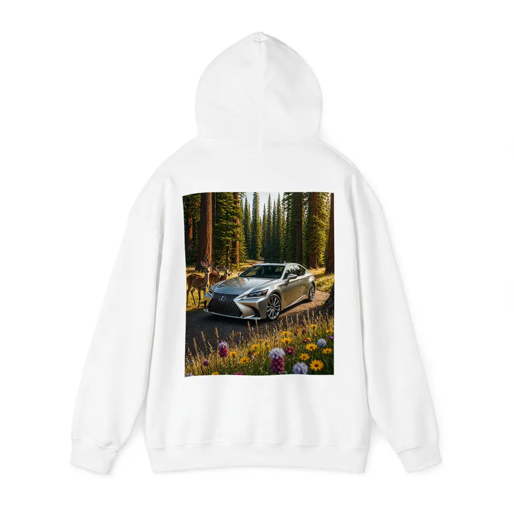Lexus LS Silver Sedan Forest Deer Setting – Hoodies