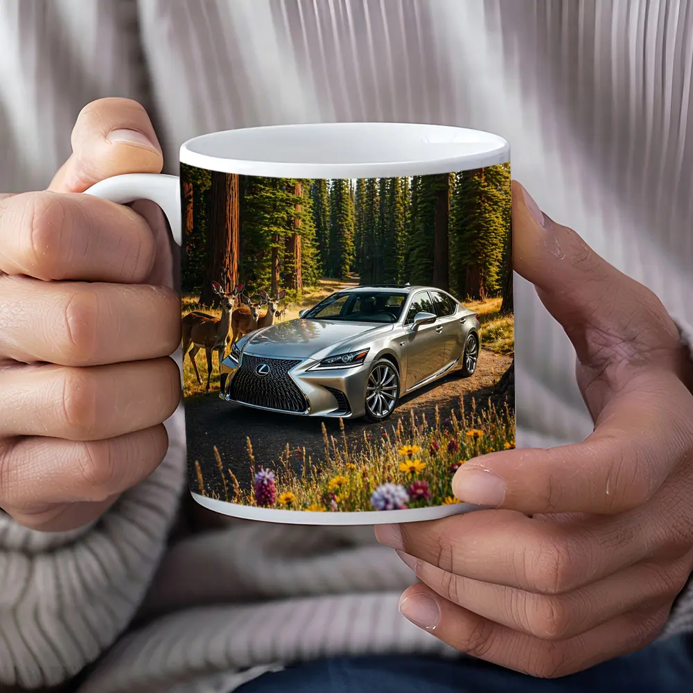Lexus LS Silver Sedan Forest Deer Setting – Mugs