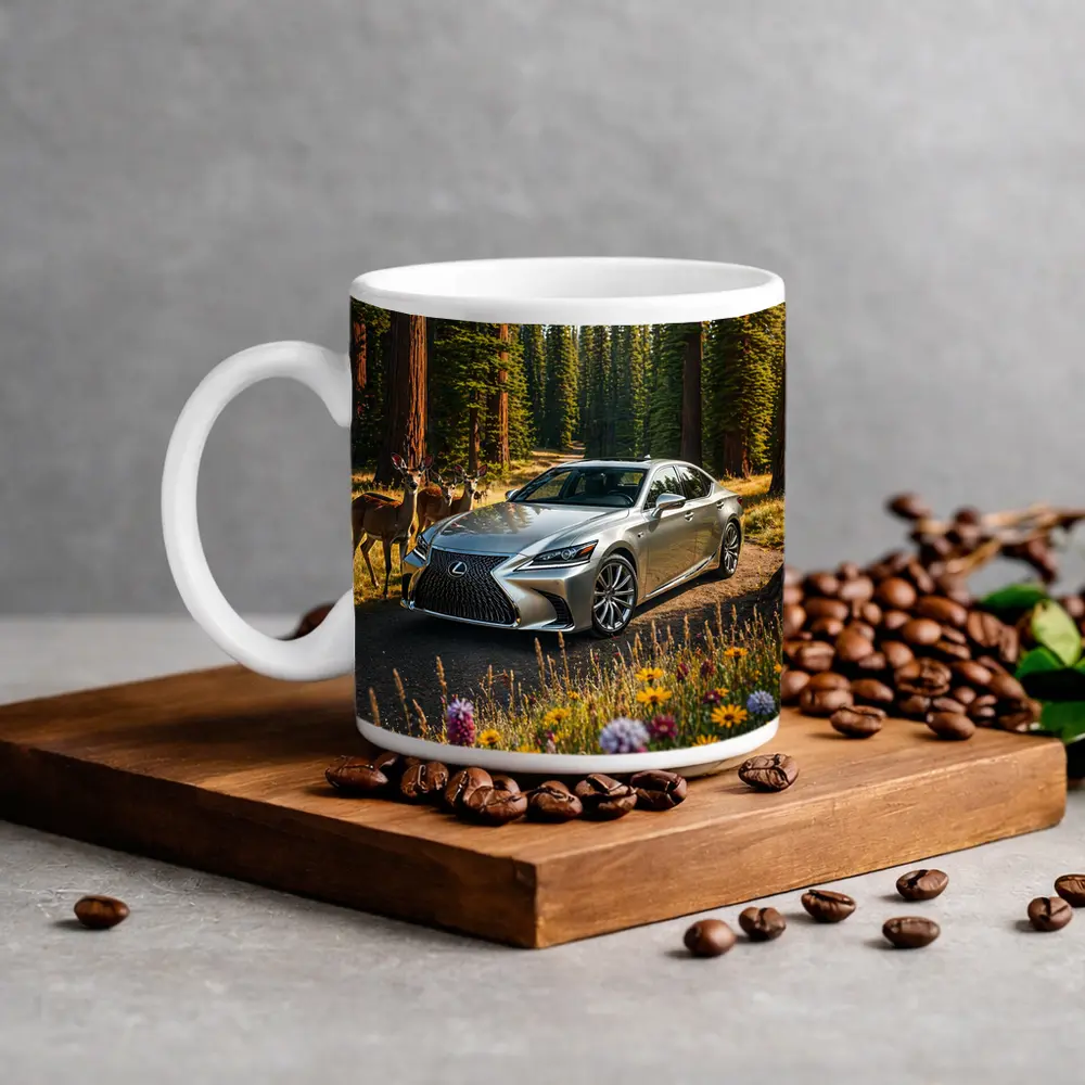Lexus LS Silver Sedan Forest Deer Setting – Mugs