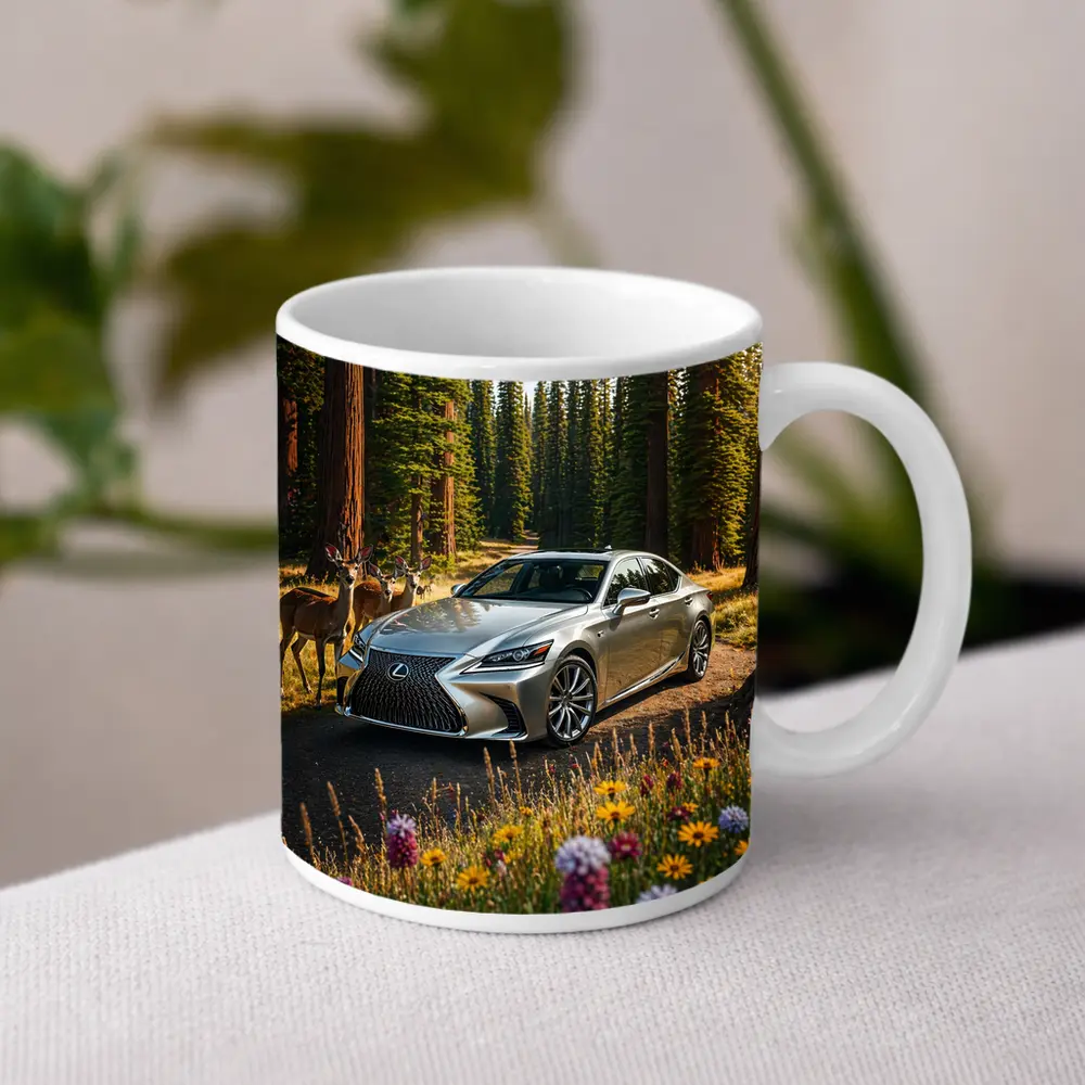 Lexus LS Silver Sedan Forest Deer Setting – Mugs