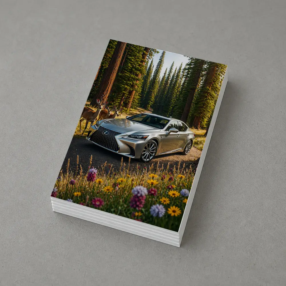 Lexus LS Silver Sedan Forest Deer Setting – Postcards
