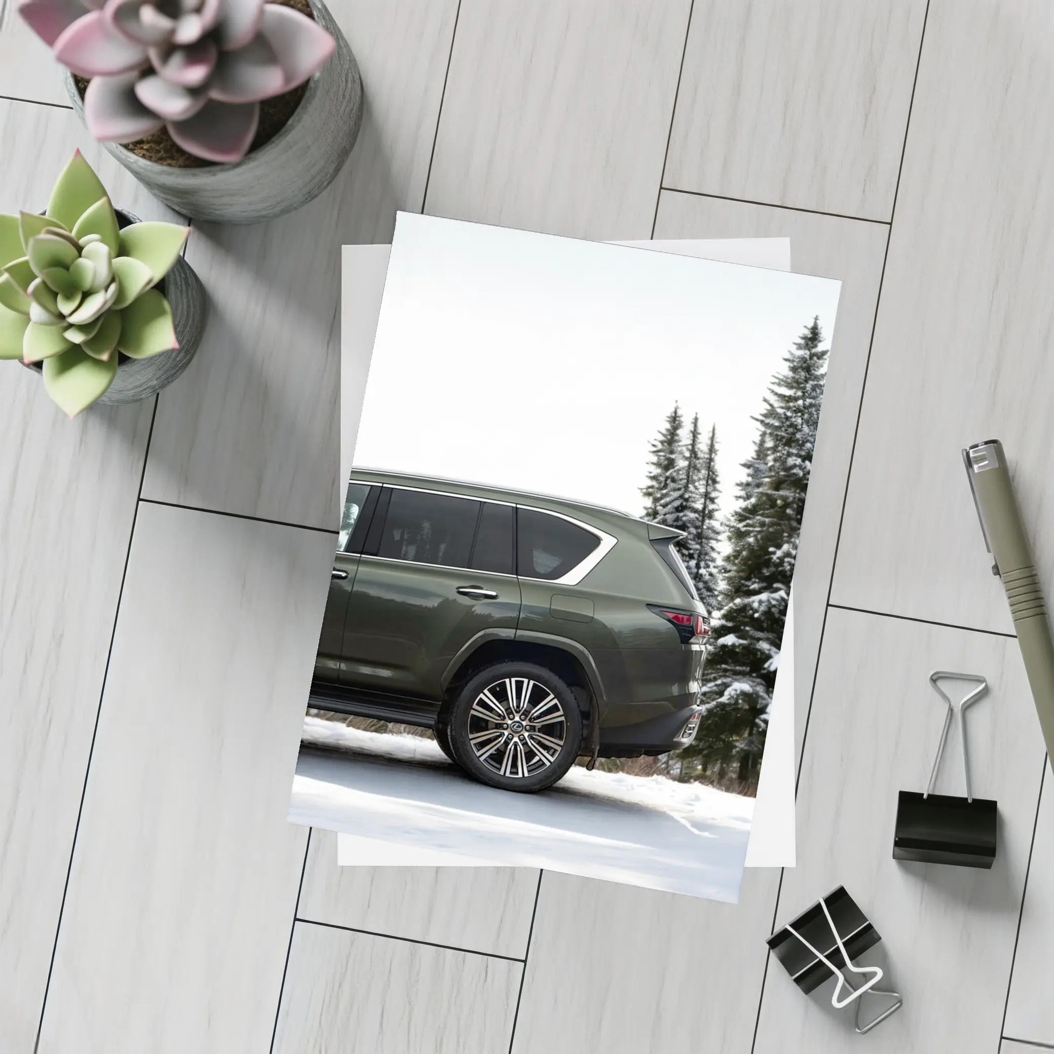 Lexus LX Green SUV Snowy Forest – Postcards