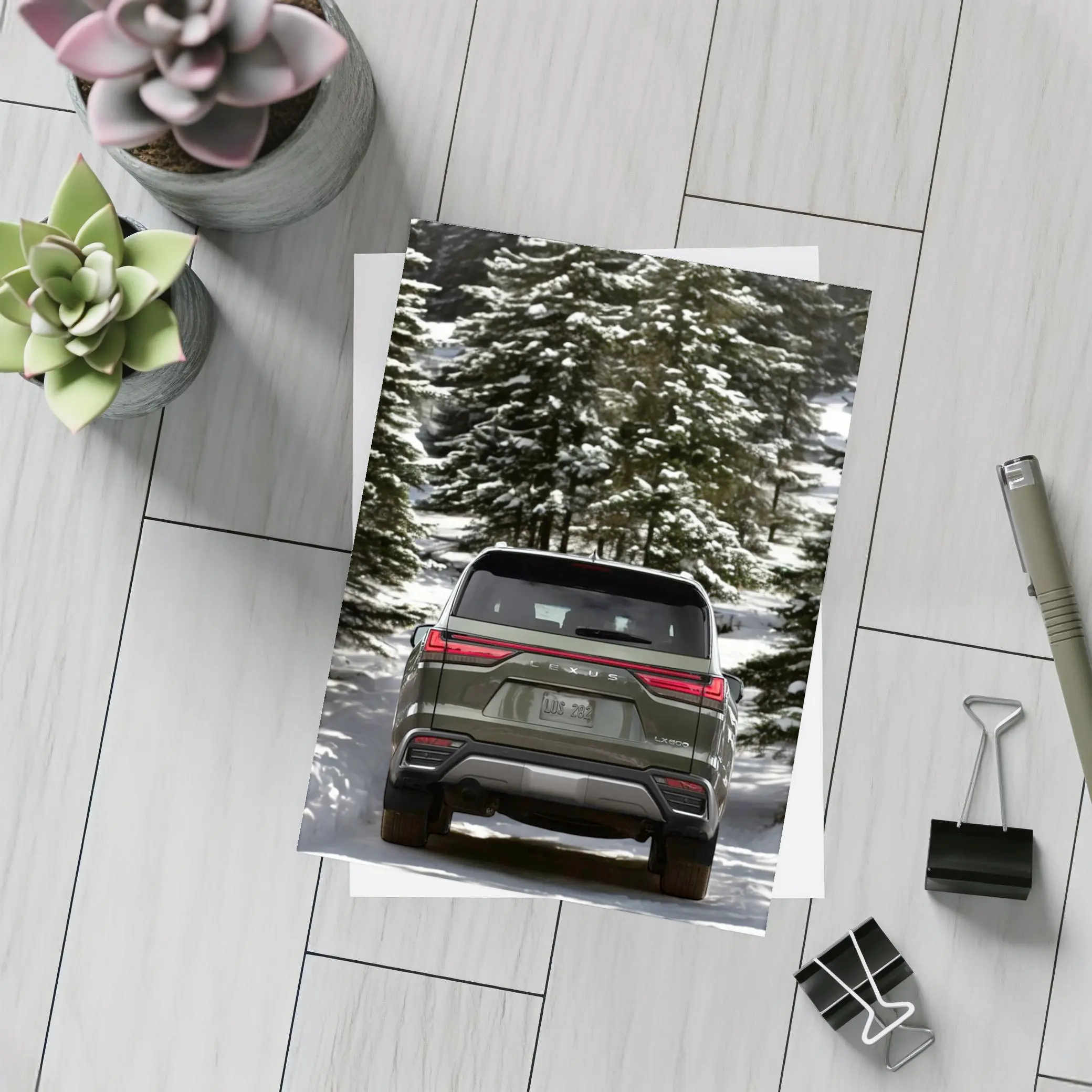 Lexus LX 600 Rear Snowy Forest Road – Postcards