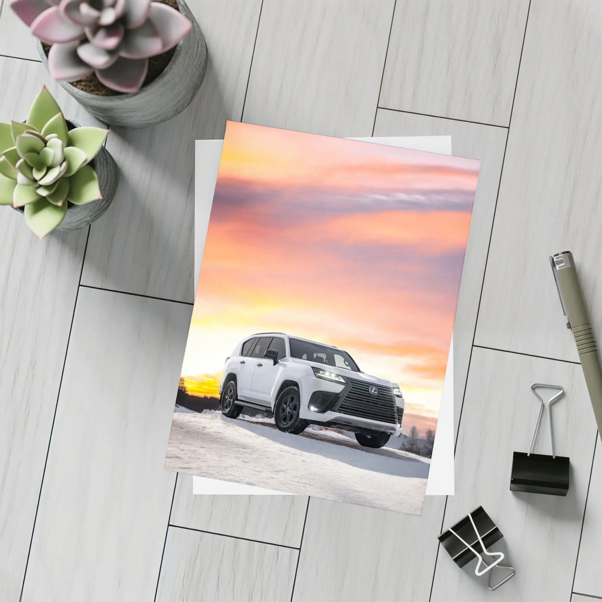 Lexus LX White SUV Winter Sunset Sky – Postcards
