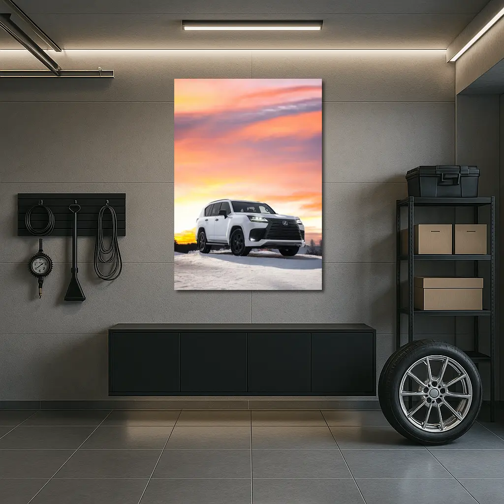 Lexus LX White SUV Winter Sunset Sky – Wall Art