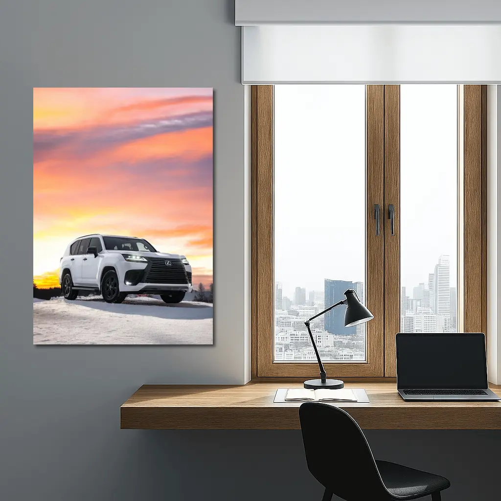 Lexus LX White SUV Winter Sunset Sky – Wall Art