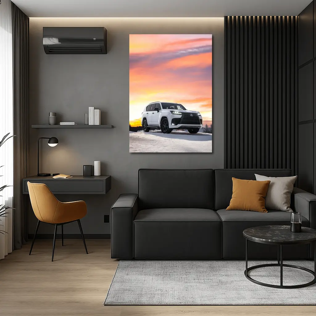 Lexus LX White SUV Winter Sunset Sky – Wall Art