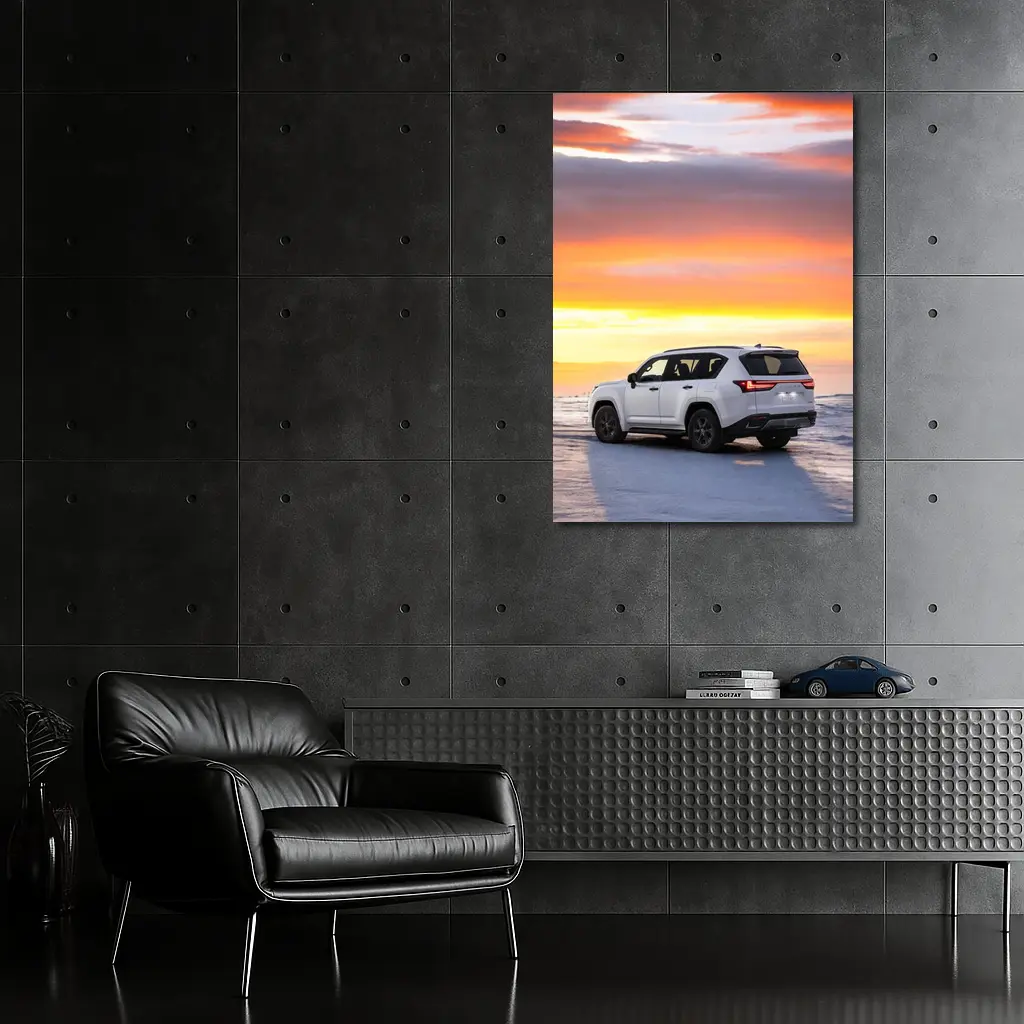 Lexus LX White SUV Fiery Sunset Sky – Wall Art