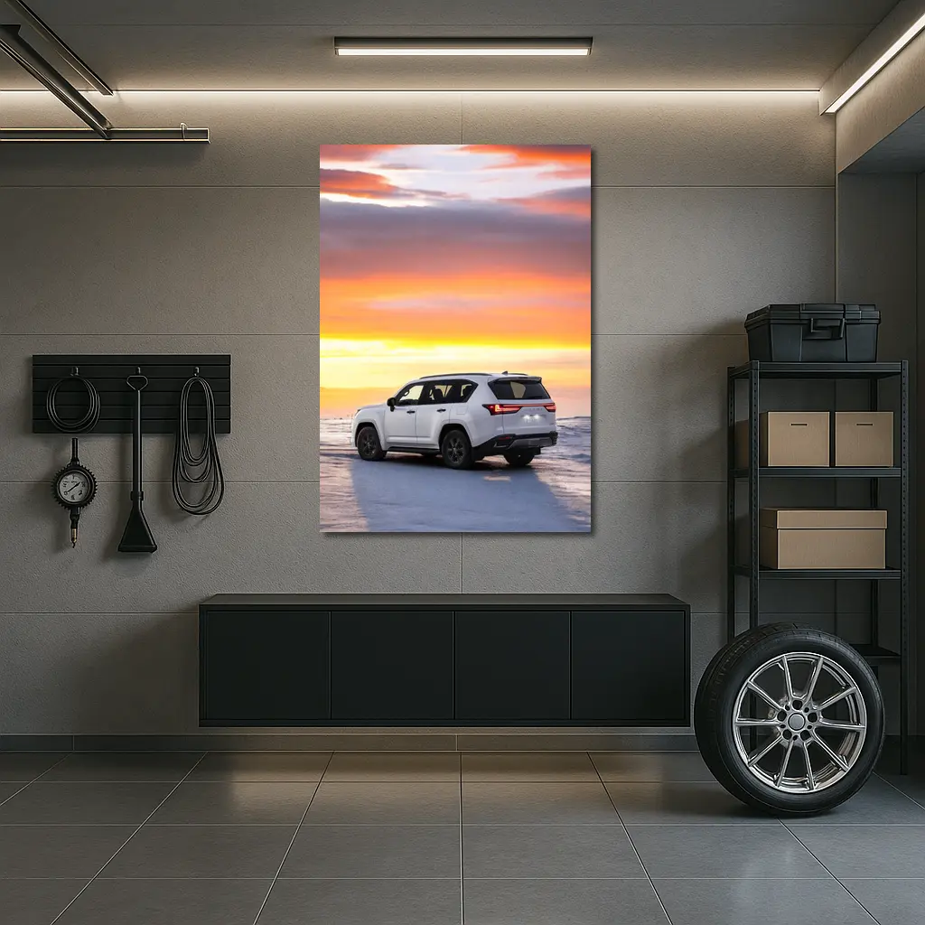 Lexus LX White SUV Fiery Sunset Sky – Wall Art