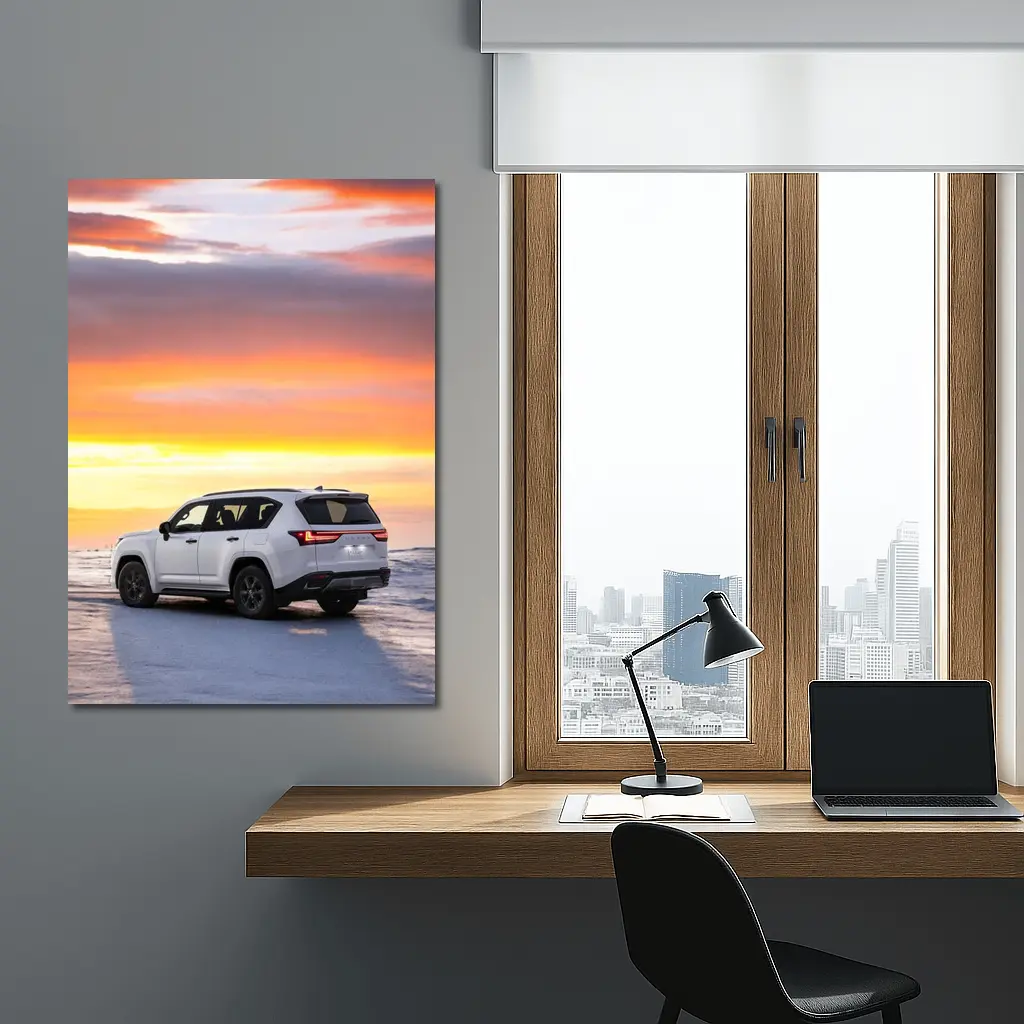Lexus LX White SUV Fiery Sunset Sky – Wall Art
