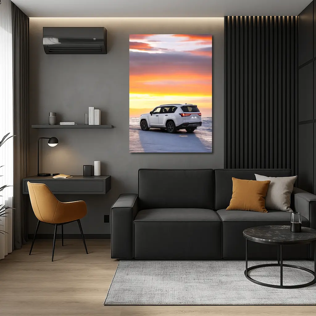 Lexus LX White SUV Fiery Sunset Sky – Wall Art
