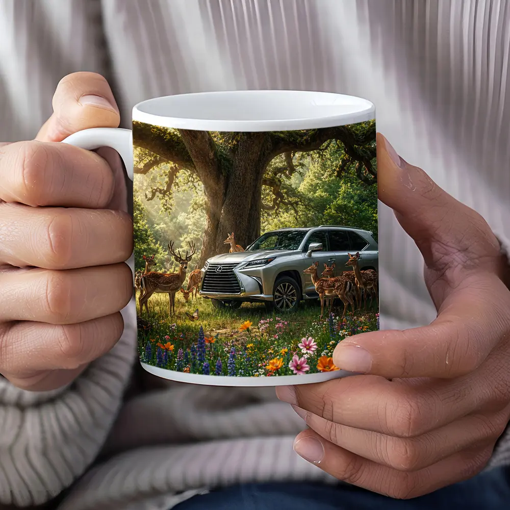 Lexus LX Silver SUV Forest Deer Scene – Mugs