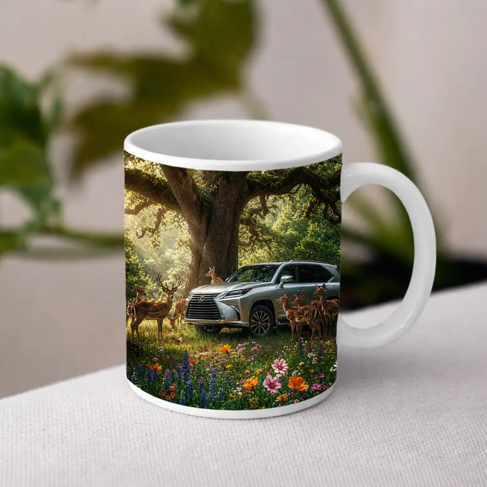 Lexus LX Silver SUV Forest Deer Scene – Mugs