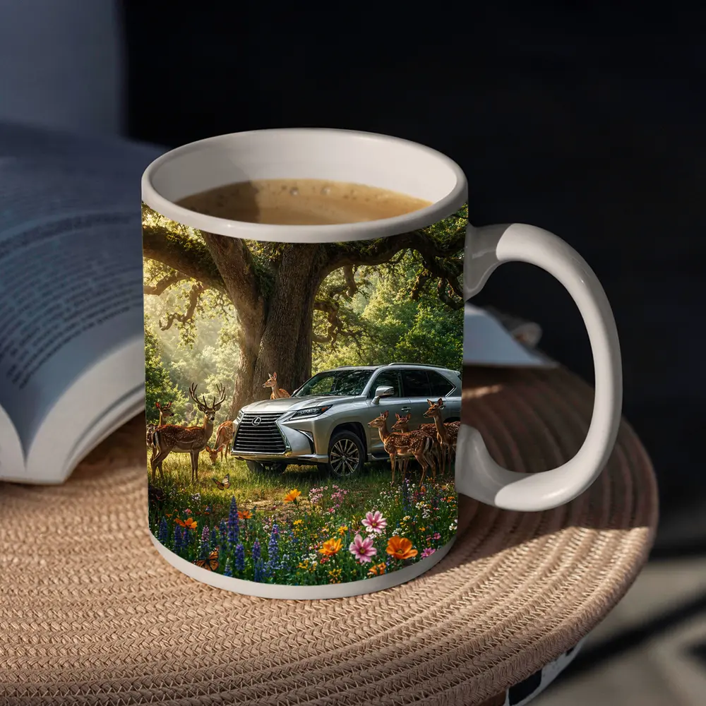 Lexus LX Silver SUV Forest Deer Scene – Mugs