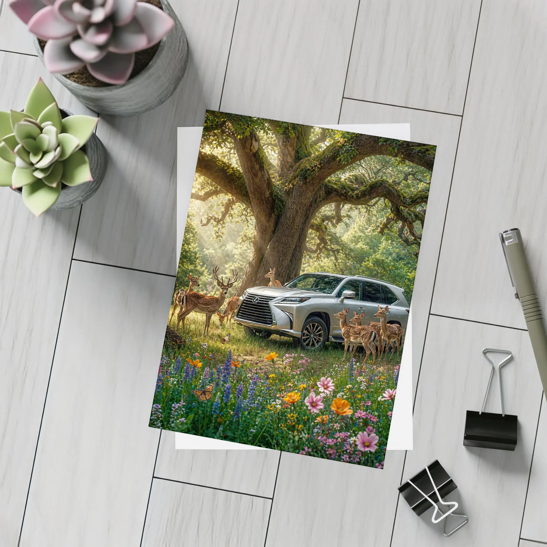 Lexus LX Silver SUV Forest Deer Scene – Postcards