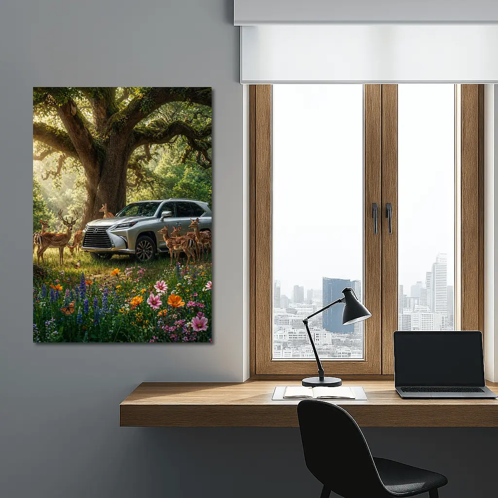 Lexus LX Silver SUV Forest Deer Scene – Wall Art