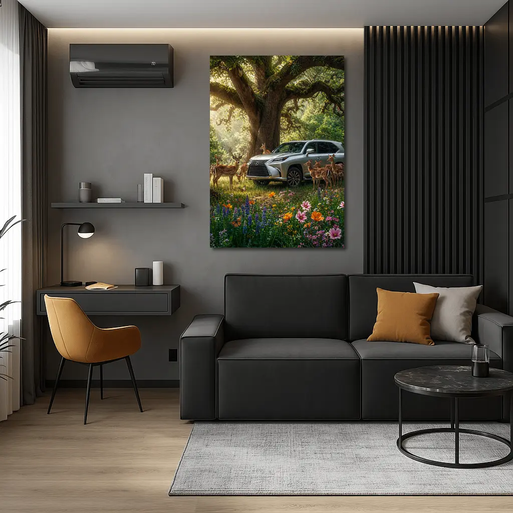 Lexus LX Silver SUV Forest Deer Scene – Wall Art
