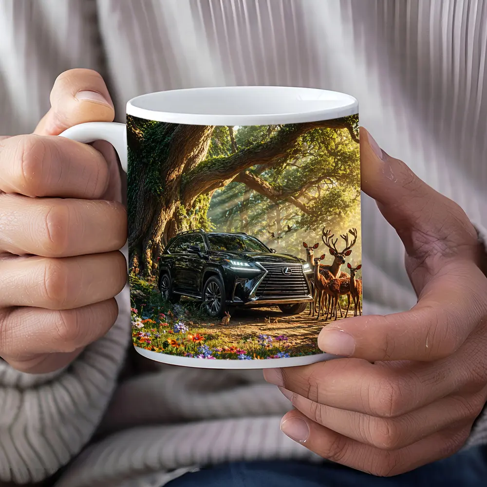 Lexus LX Black SUV Forest Deer Scene – Mugs