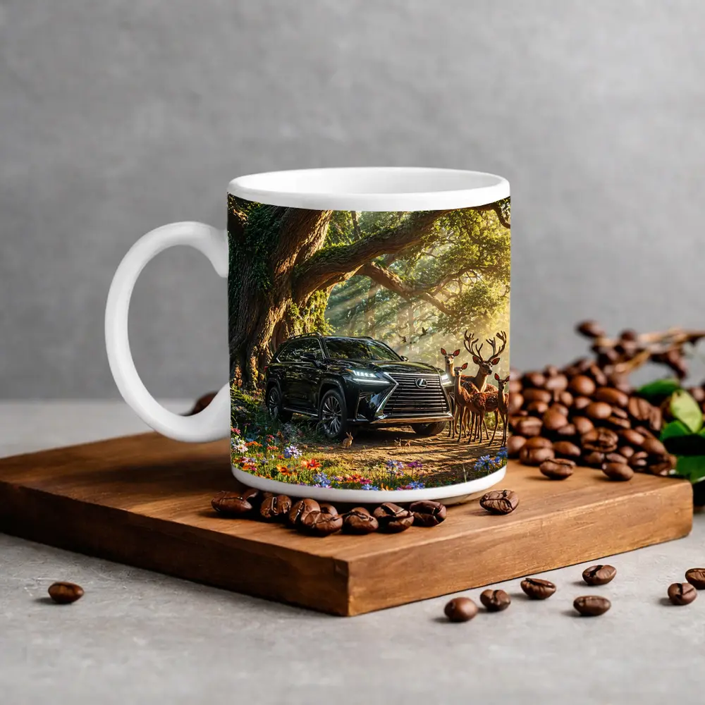 Lexus LX Black SUV Forest Deer Scene – Mugs