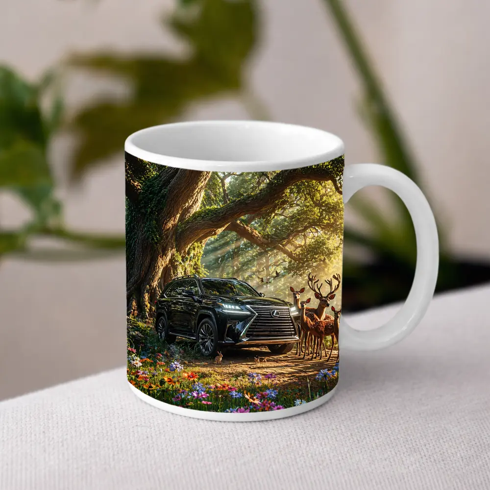 Lexus LX Black SUV Forest Deer Scene – Mugs