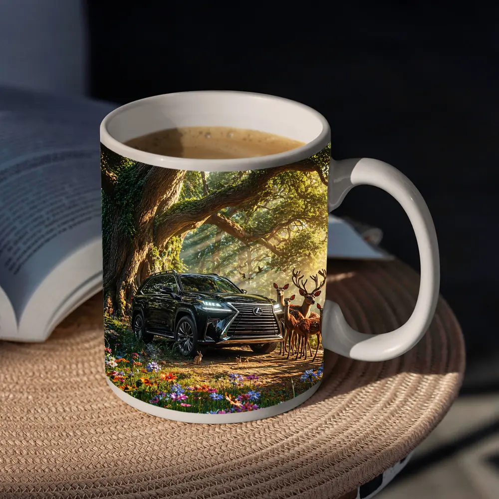 Lexus LX Black SUV Forest Deer Scene – Mugs