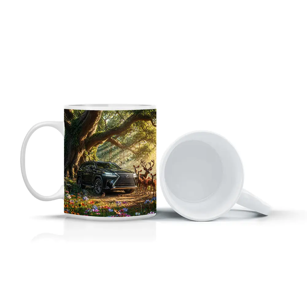 Lexus LX Black SUV Forest Deer Scene – Mugs