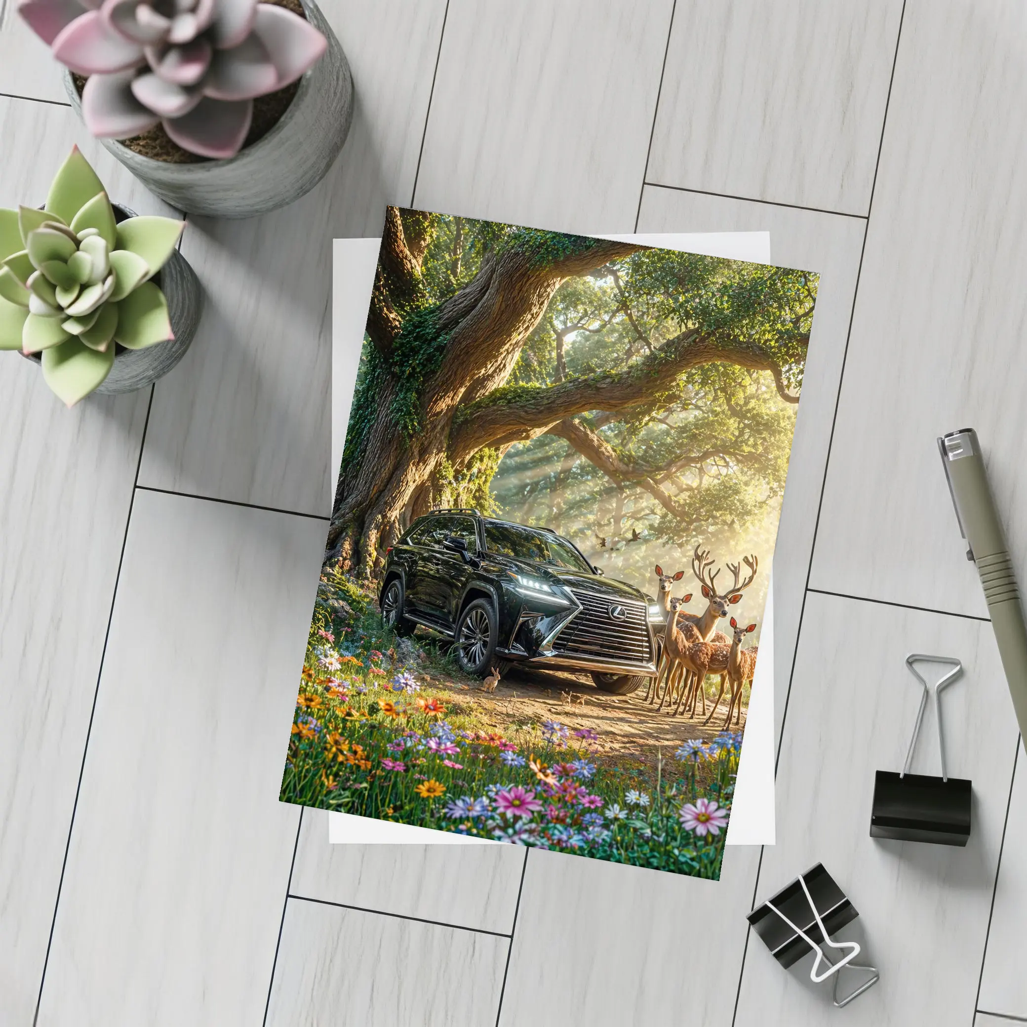 Lexus LX Black SUV Forest Deer Scene – Postcards
