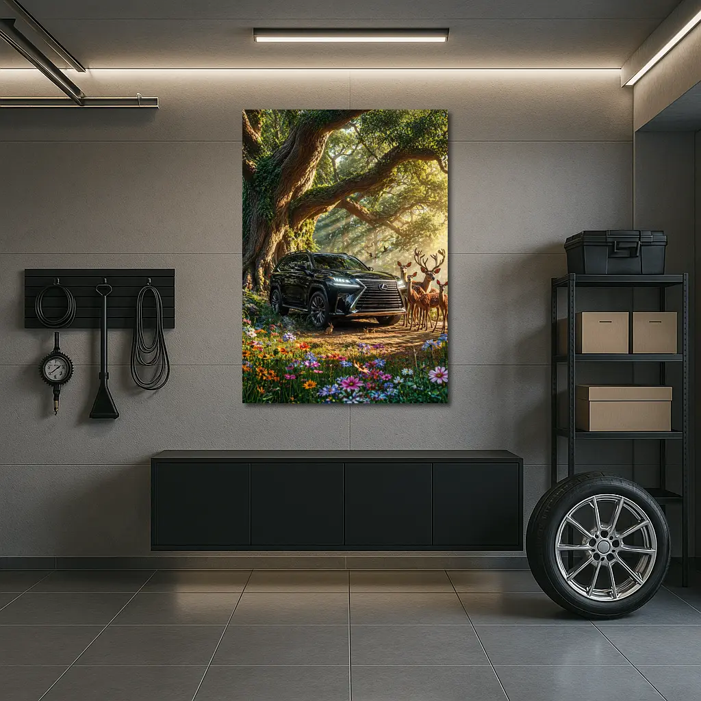 Lexus LX Black SUV Forest Deer Scene – Wall Art