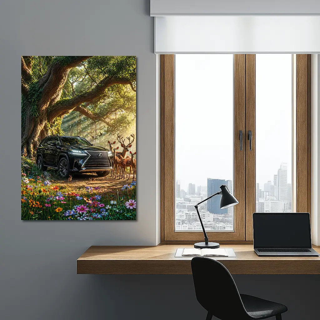 Lexus LX Black SUV Forest Deer Scene – Wall Art
