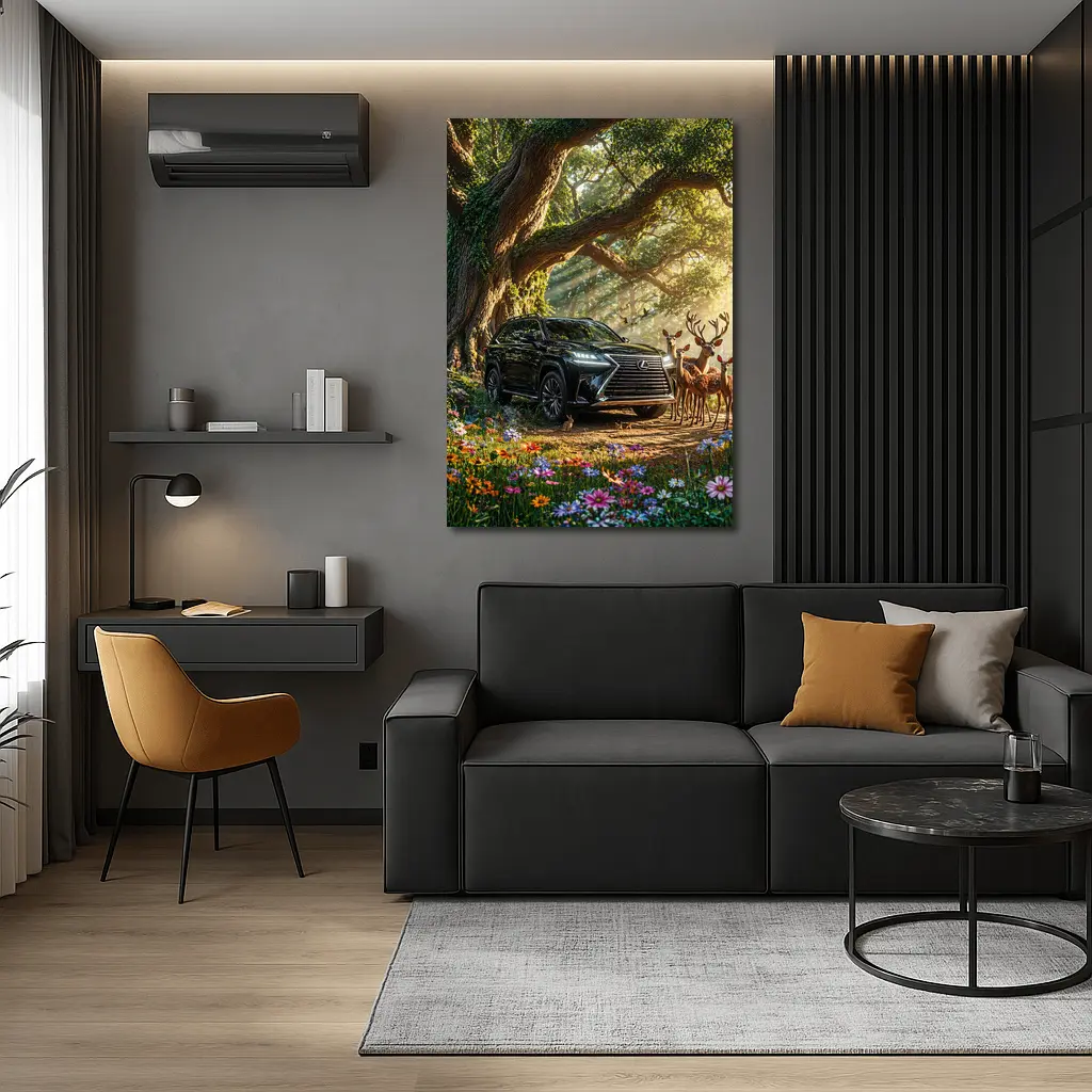 Lexus LX Black SUV Forest Deer Scene – Wall Art