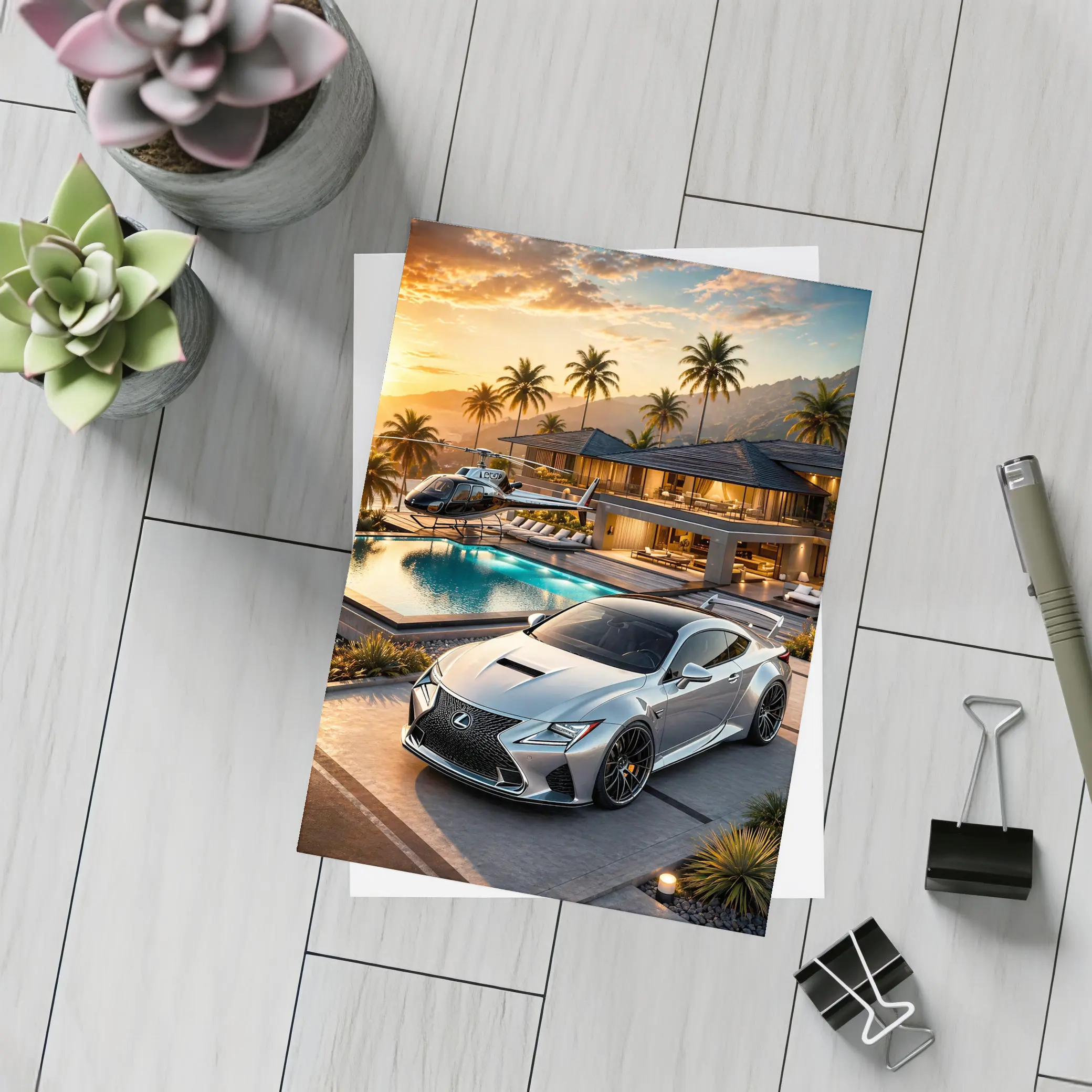 Lexus RC F Silver Luxury Villa Sunset – Postcards