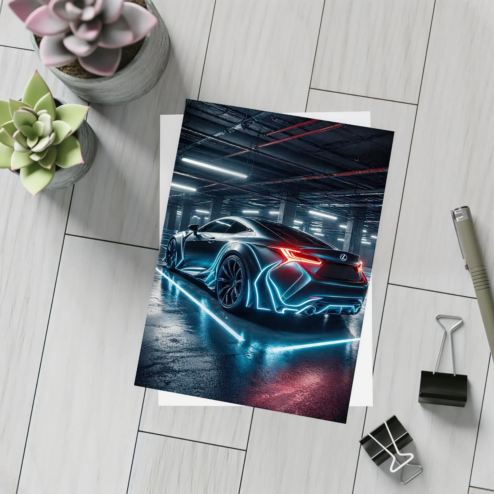 Lexus LC Neon Glow Dark Parking Garage – Postcards