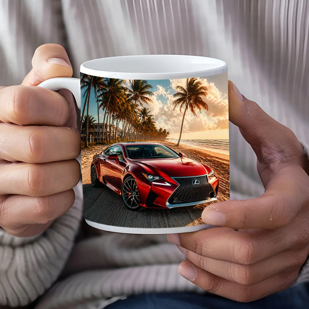 Lexus RC Red Coupe Beach Palm Trees – Mugs