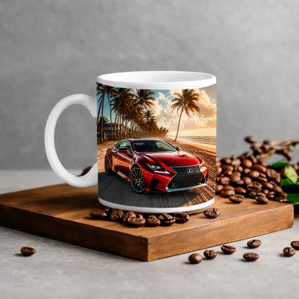 Lexus RC Red Coupe Beach Palm Trees – Mugs