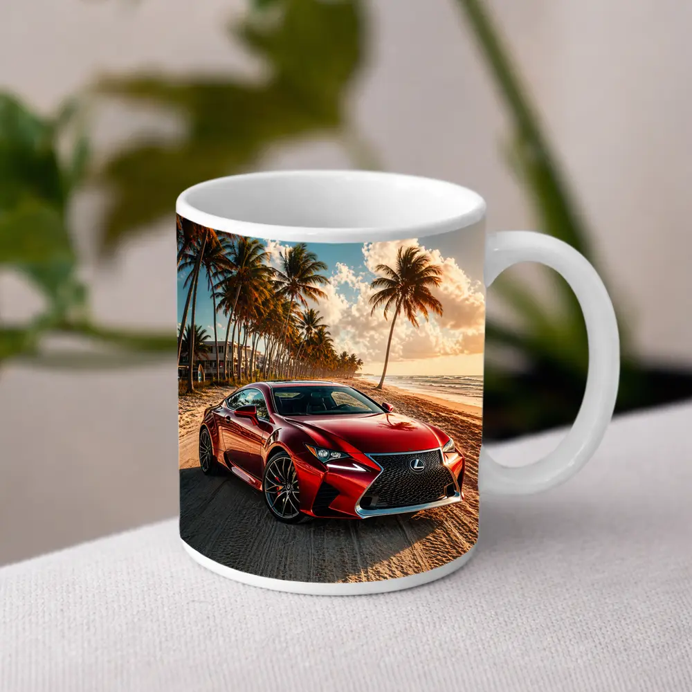 Lexus RC Red Coupe Beach Palm Trees – Mugs