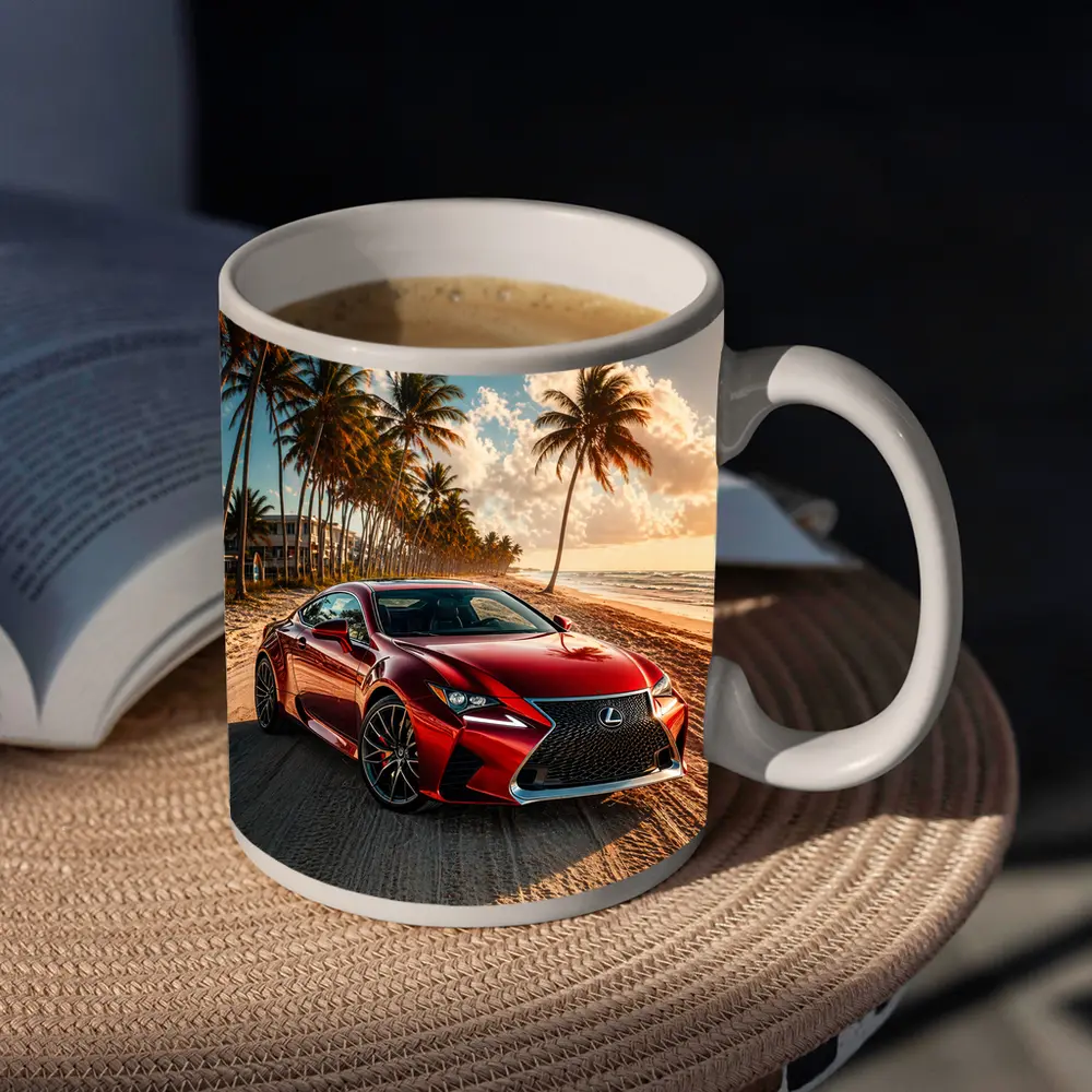 Lexus RC Red Coupe Beach Palm Trees – Mugs
