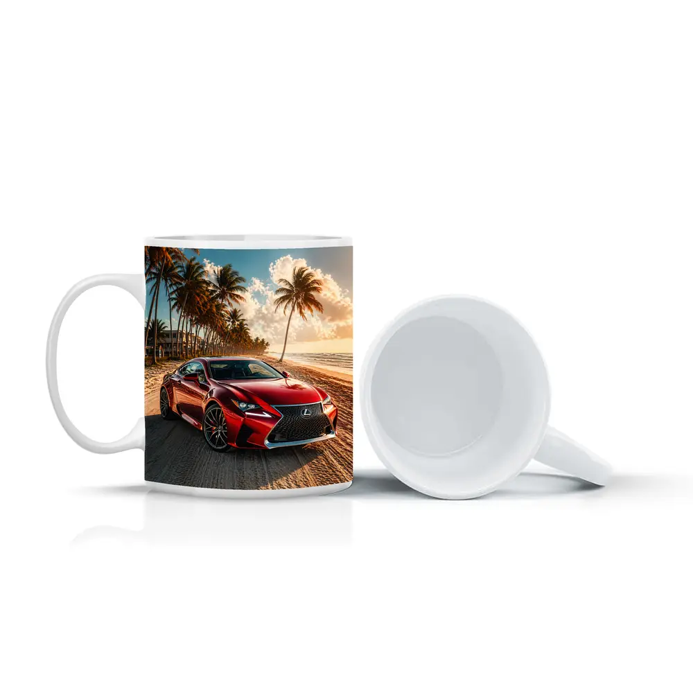 Lexus RC Red Coupe Beach Palm Trees – Mugs