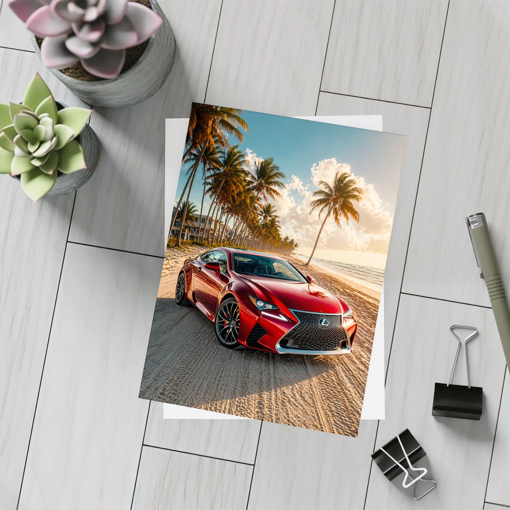 Lexus RC Red Coupe Beach Palm Trees – Postcards