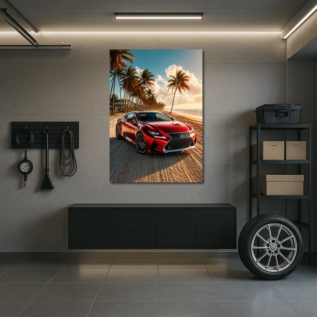 Lexus RC Red Coupe Beach Palm Trees – Wall Art