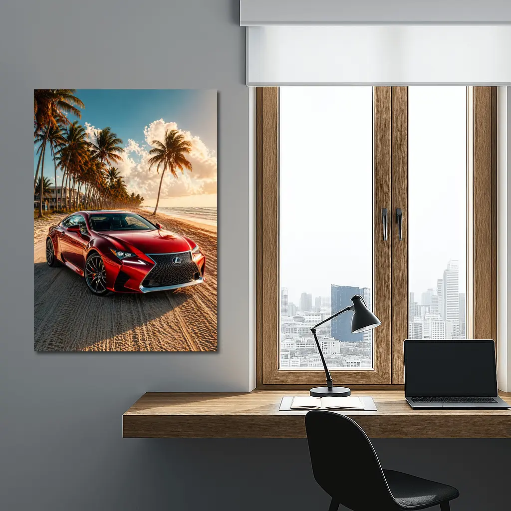 Lexus RC Red Coupe Beach Palm Trees – Wall Art