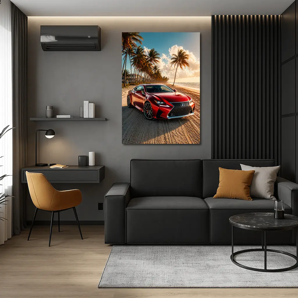 Lexus RC Red Coupe Beach Palm Trees – Wall Art
