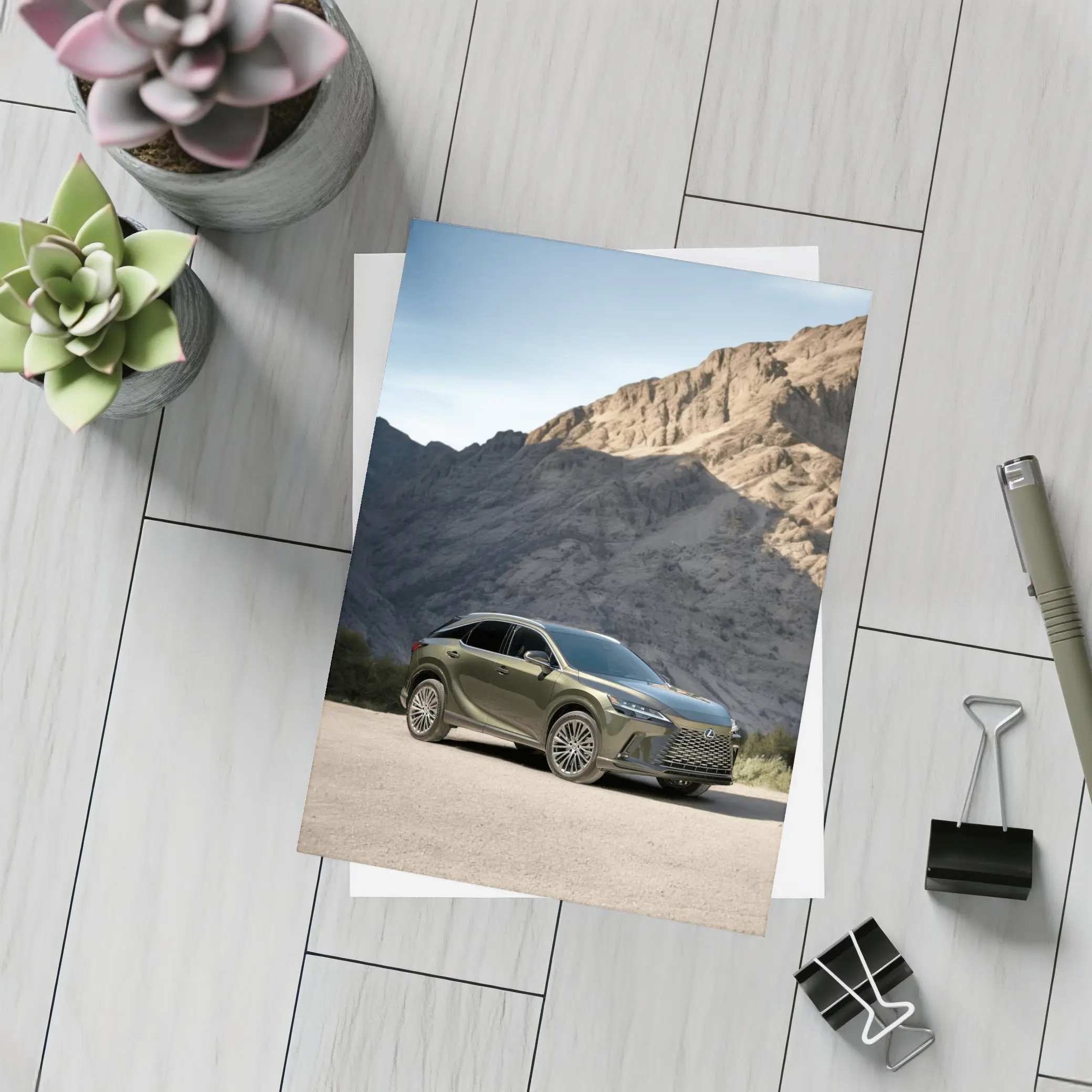 Lexus RX Green SUV Mountain Desert Setting – Postcards