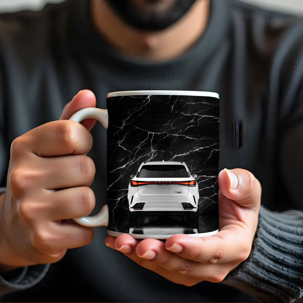 Lexus RX White SUV Black Marble Background – Mugs