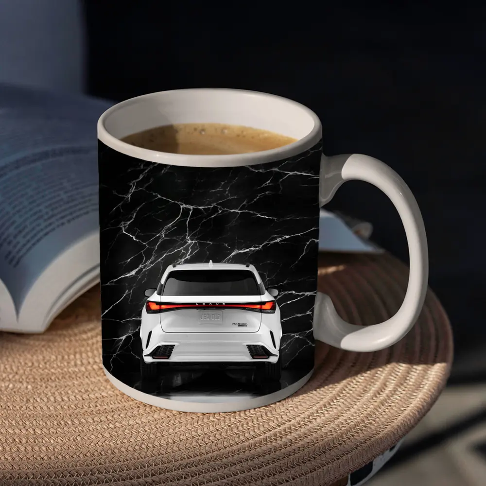 Lexus RX White SUV Black Marble Background – Mugs