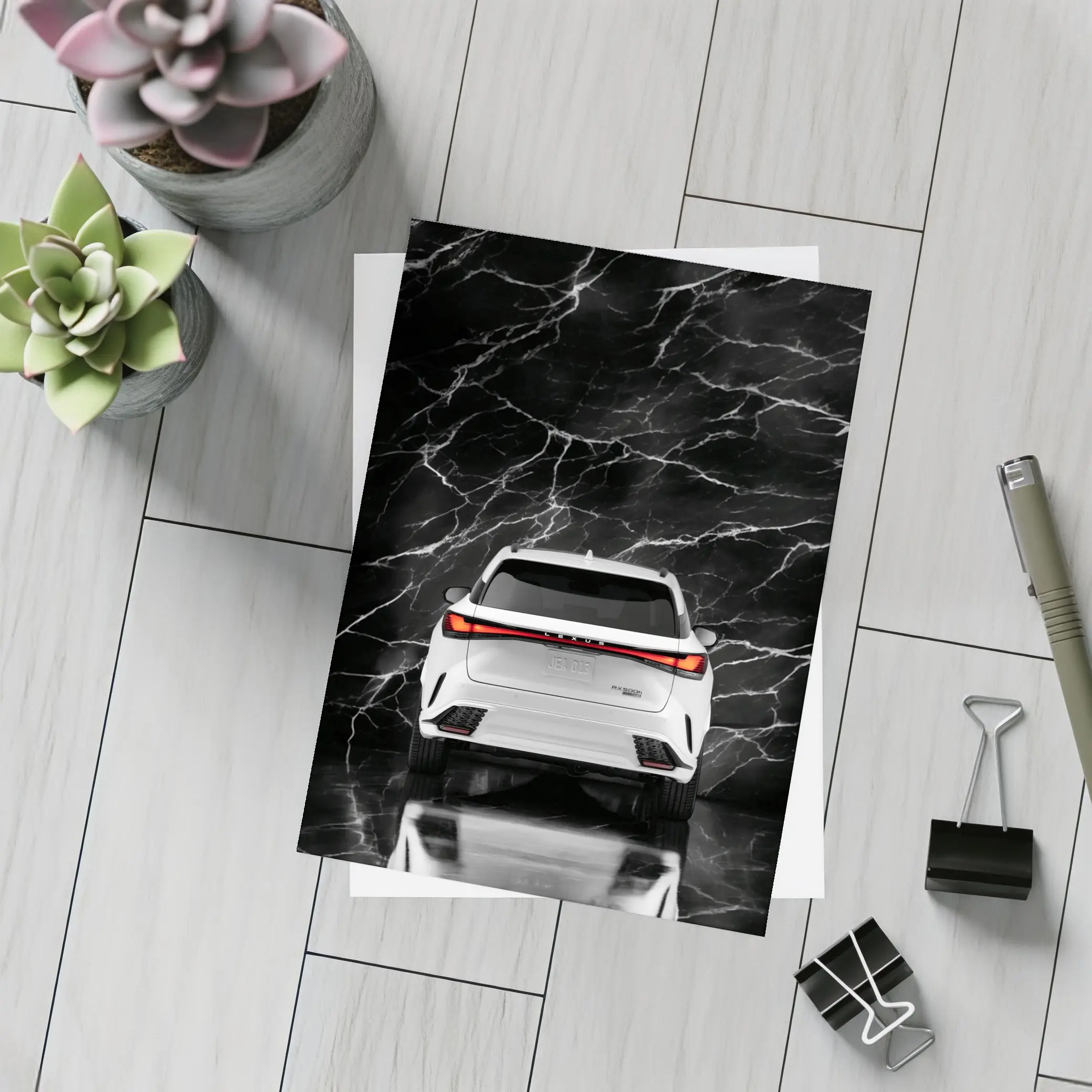 Lexus RX White SUV Black Marble Background – Postcards