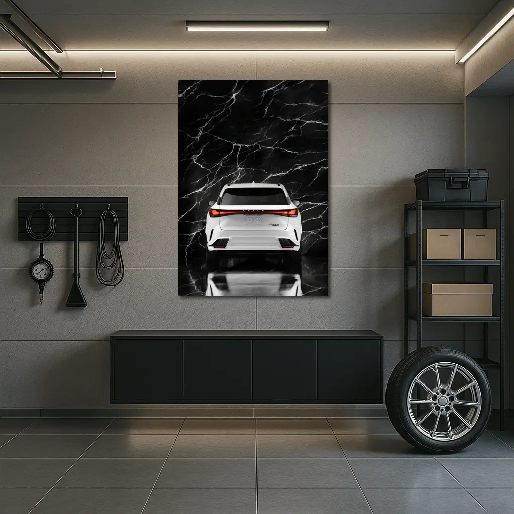 Lexus RX White SUV Black Marble Background – Wall Art