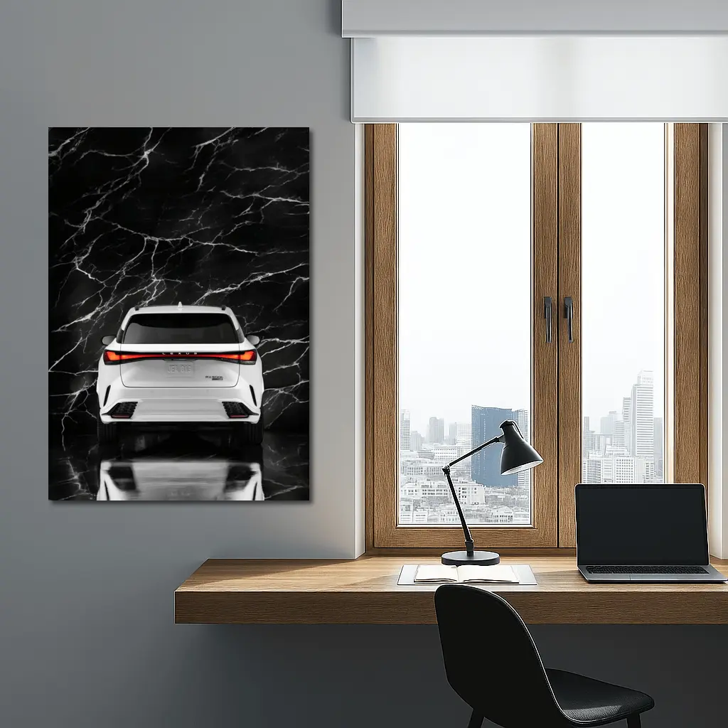 Lexus RX White SUV Black Marble Background – Wall Art