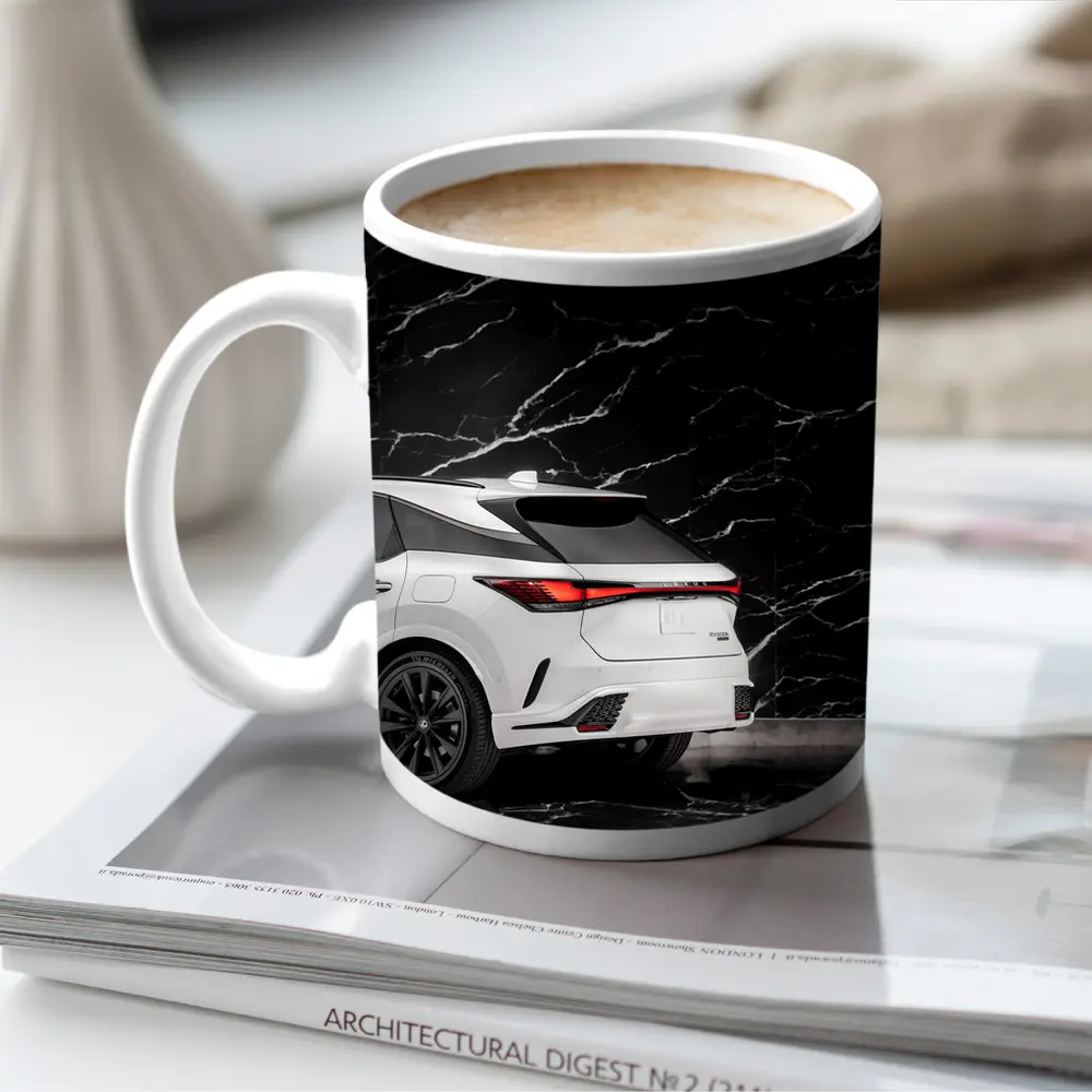 Lexus RX White SUV Black Marble Background – Mugs