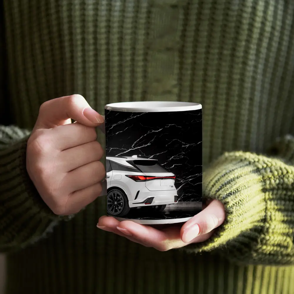 Lexus RX White SUV Black Marble Background – Mugs