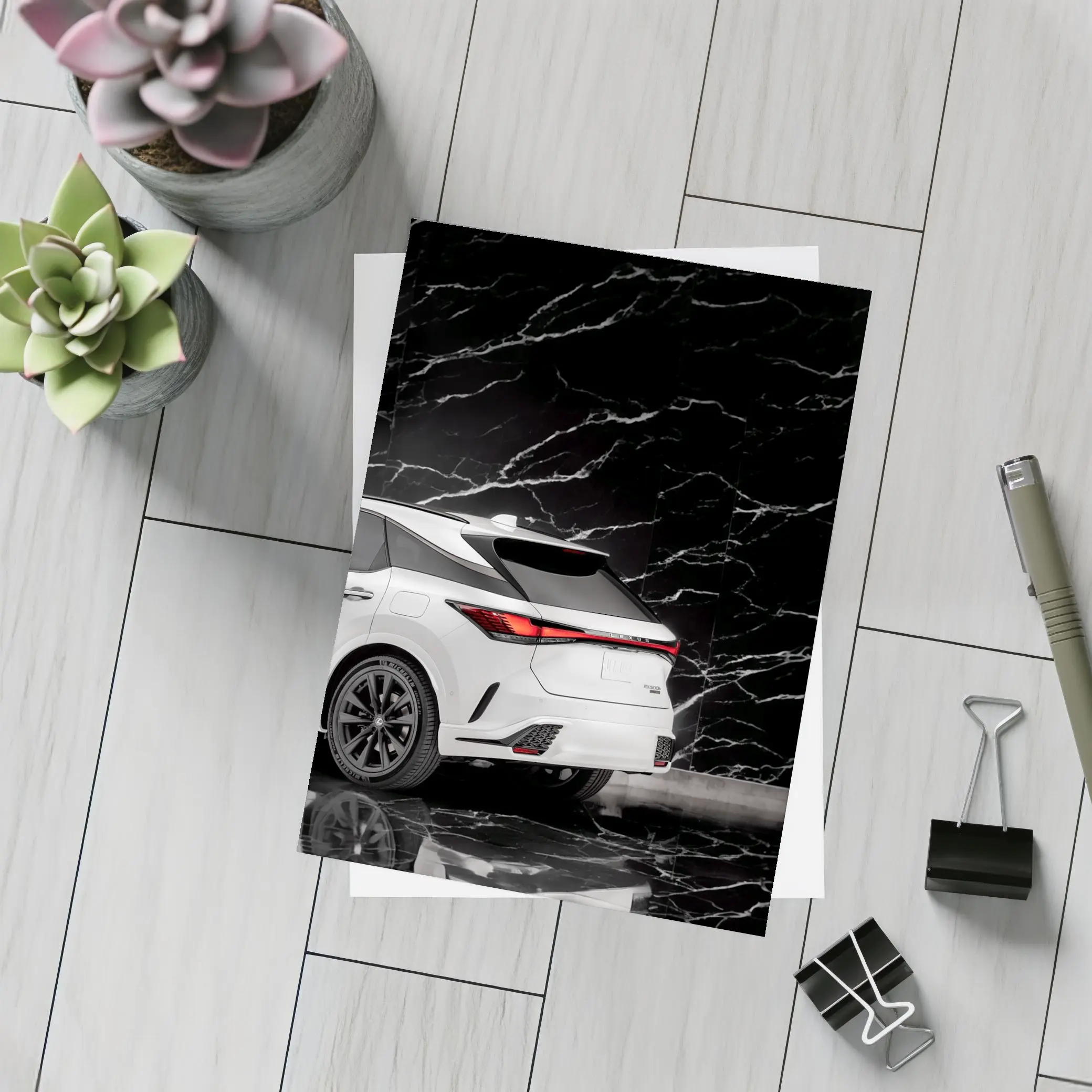Lexus RX White SUV Black Marble Background – Postcards